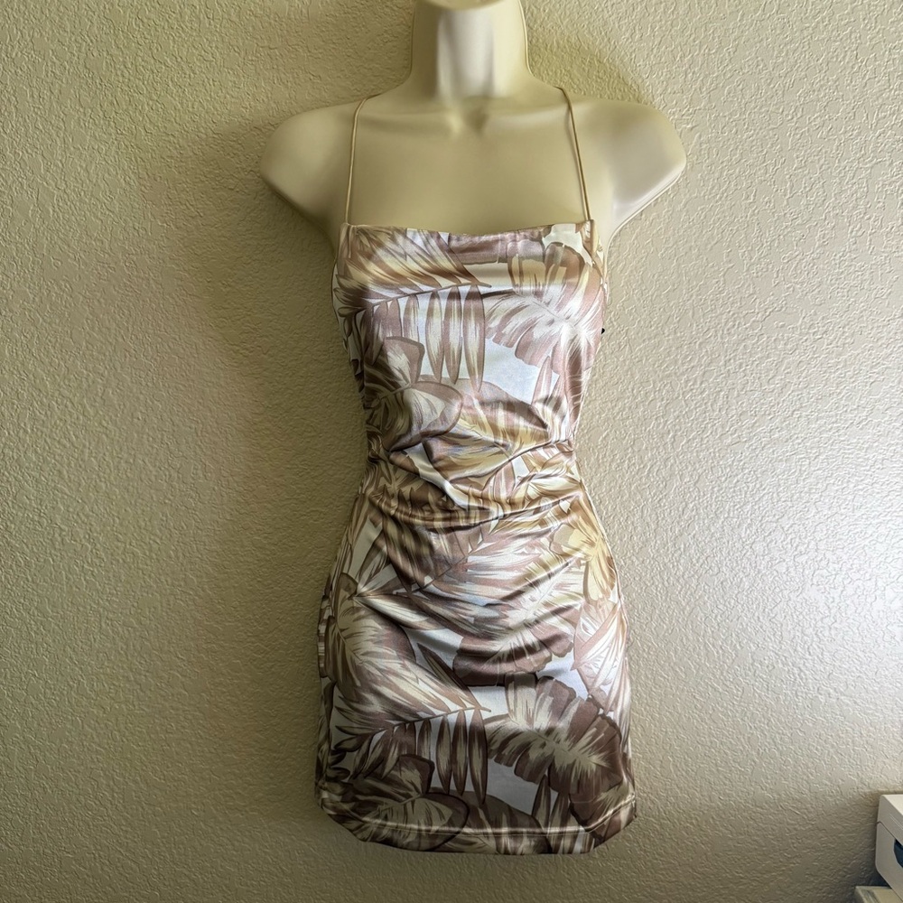 NWT SER.O.YA MINI DRESS - SILK PALM PRINT - SIZE XS